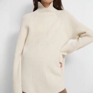 Theory Moving Rib Cashmere Foldover Collar Turtleneck Sweater Size Medium